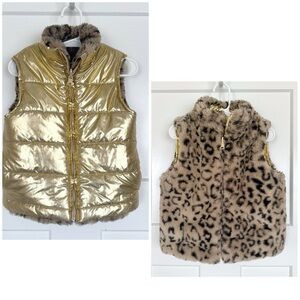 Epic Threads Reversible Gold Puffer Vest Leopard Faux Fur Toddler 3T